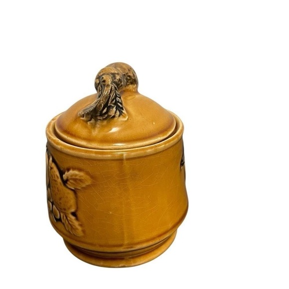 Vintage Harvest Gold Ceramic Tea Coffee Set Fruit Relief Squirrel Finial 5pc - Picture 9 of 16